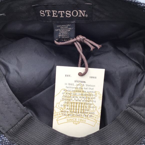 Stetson L/XL Black Gray Tweed Driving Ivy Flat Cap NWT Snap Front Retro Inspired - Picture 6 of 9